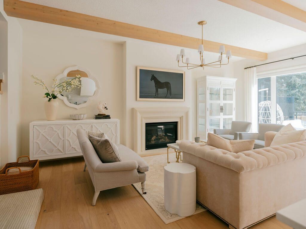 Well lit room featuring neutral tone accessories