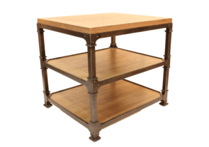 Elemental wooden end table with metal frame available at Cottswood Interiors